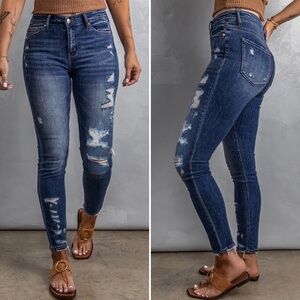 Dark Wash Distressed Skinny Jeans